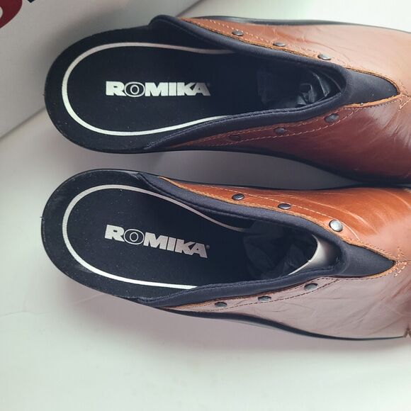 Romika Mokassetta‎ Shoes Women's Size 41 Leather Brown Studded Mules NEW - Picture 2 of 7